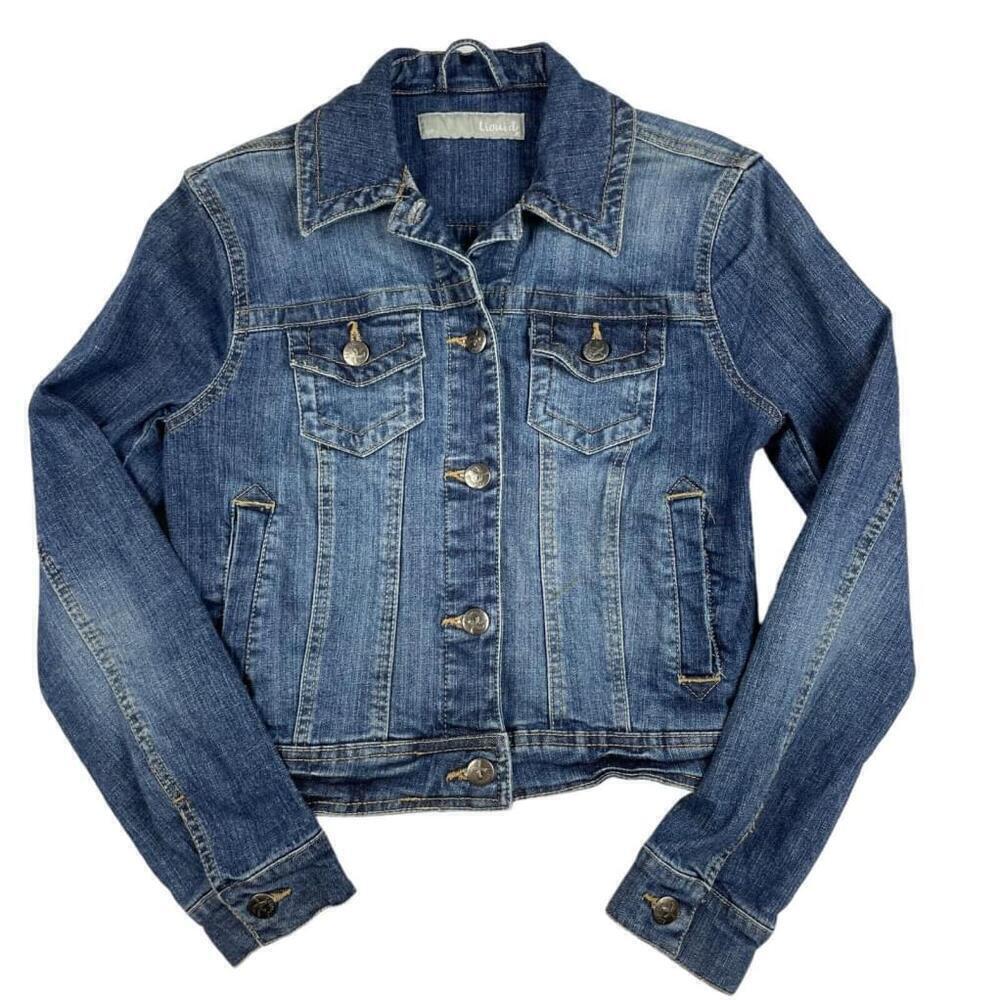 Liquid X Jean Jacket Womens Small Blue Solid Denim Cotton Collared Trucker